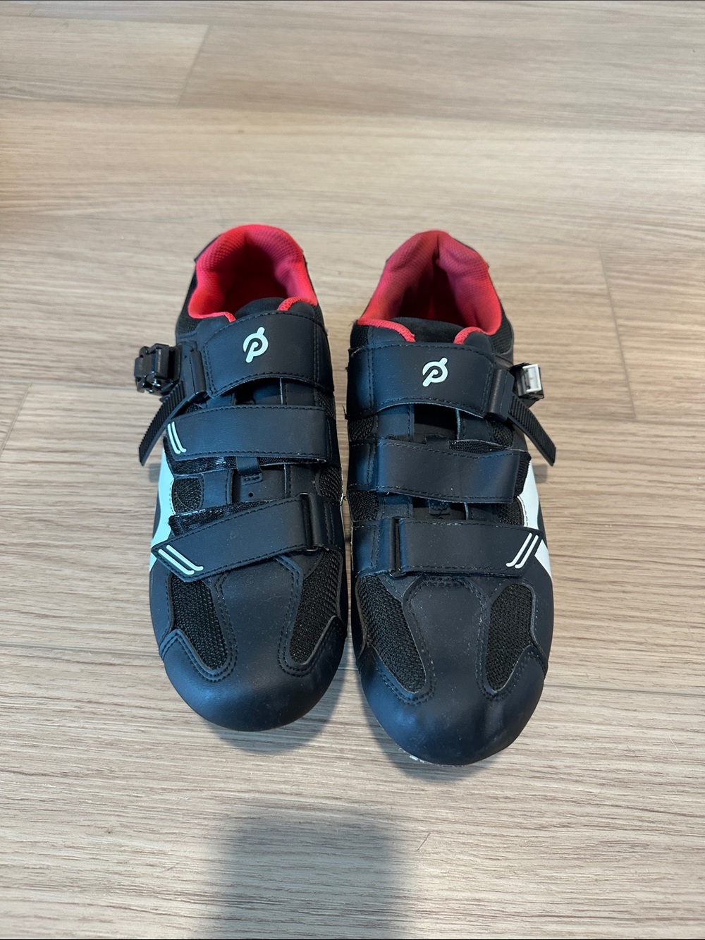 Peloton Men's Black Cycling Shoes with Red Interior and White Accents